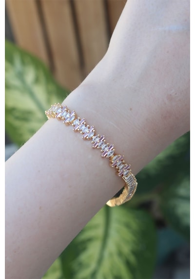 Nova Bazaar Vip Seri Pirinç Pembe Zirkon Taşlı Gold Renk Baget Model Bileklik Altın