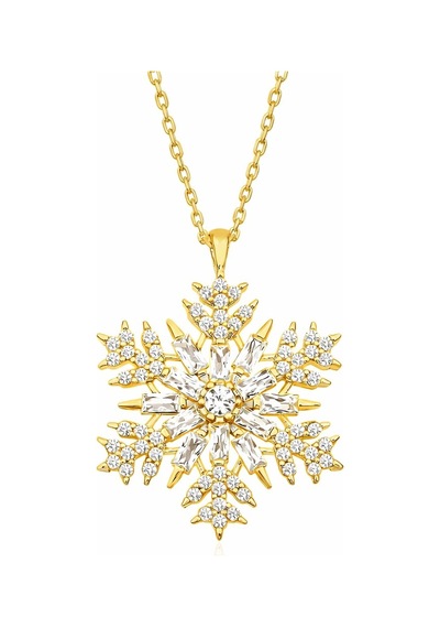 Gümüş Gold Kar Tanesi Kolye