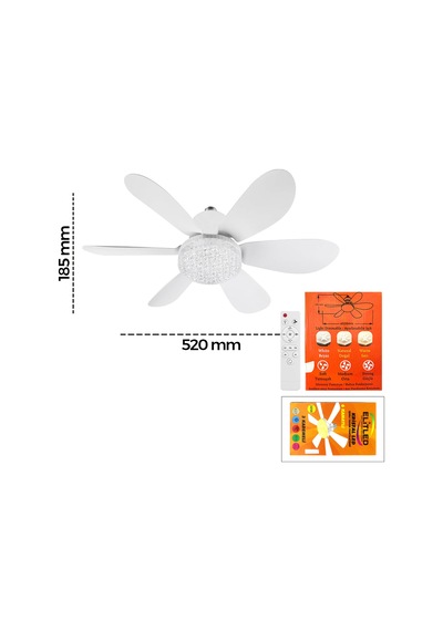 Kumandalı 2in1 Tavan Vantilatör Avize 52 Cm - 6 Kanat, 3 Hız Diğer