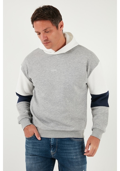 Buratti Pamuklu Relaxed Fit Kapüşonlu Içi Tüylü Yumuşak Şardonlu Erkek Sweat 5905299 Gri Melanj