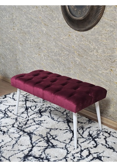 Zafir Beyaz Boyalı Sivriltme Ayaklı 90 Cm Puf Bench - Puf - Bench - Kasalı Oturak - Oturak - Yatak Ucu Puf Bordo