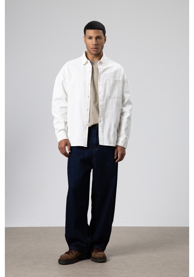Vamos Oversize Gabardin Gömlek Ceket Beyaz