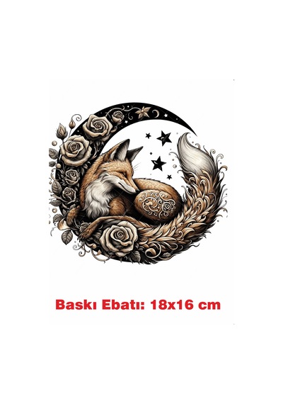 Tilki Gotik Temalı Ütü İle Yapışan Tekstil Kumaş Tişört Dtf Baskı 3511