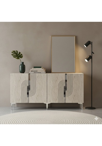Ka1516bts Meyra Konsol Ve Tv Sehpası Beyaz-traverten-silver 150cm
