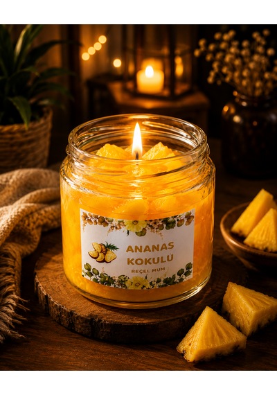 Reçel Mum Ananas Kokulu Mum Dekoratif Mum Sarı
