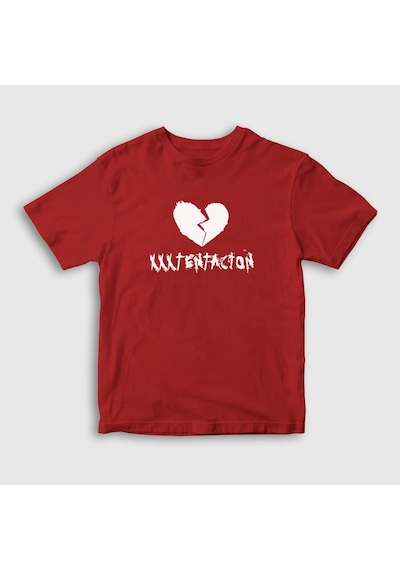 Presmono Unisex Çocuk Broken Heart Xxxtentacion T-shirt Kırmızı
