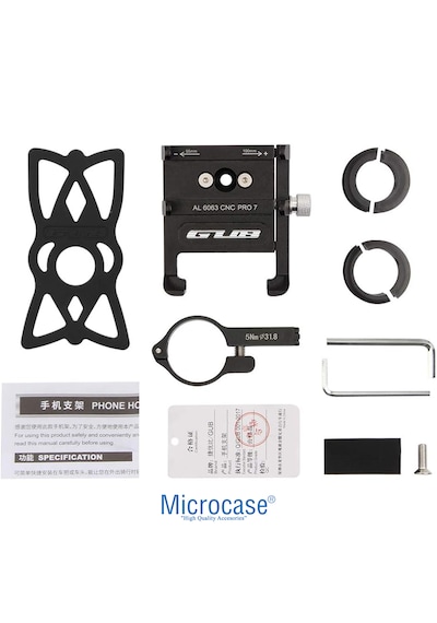 Microcase Gub Pro 7 Alüminyum Alaşım Bisiklet Motosiklet Telefon Tutucu - 55-100mm Ayarlanabilir Gidon Telefon Sabitleyici - Al5774 Siyah