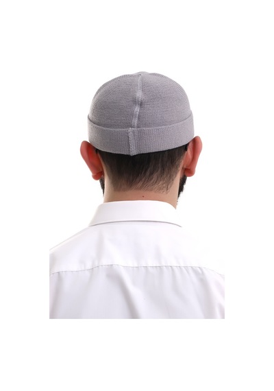 Açık Gri Katlamalı Sade Desen Kışlık Orlon Takke Şapka Gri