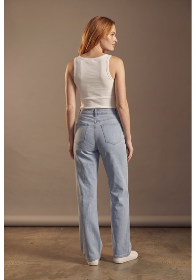 Soulshae Yüksek Bel Kemerli Geniş Paça Kot Pantolon Mavi