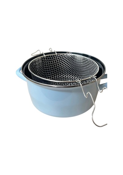 Lüks Emaye Kızartma Tenceresi 22 Cm Mavi