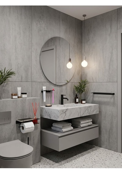 Metal Banyo Seti Mat Siyah