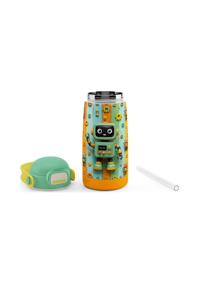 Puccon 420 Ml Erkek Çocuk Yeşil Robot Baskılı Okul Matarası/termosu - 60016 - Sevimli Robotlar