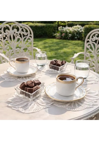 Cekihome 6'lı Dantel Kahve Sunumluğu 15x15 Cm Asorti Desenli Çeyizlik Kahve Seti Çok Renkli