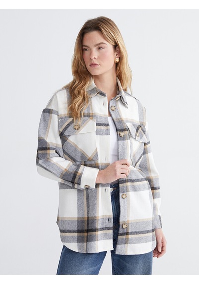 Lcw Comfort Gri Ekose Oversize Kadın Gömlek