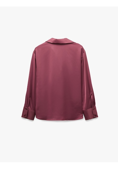 Koton Regular Fit Uzun Kollu Düğmeli Klasik Yaka Saten Gömlek Bordo 7wak60013uw