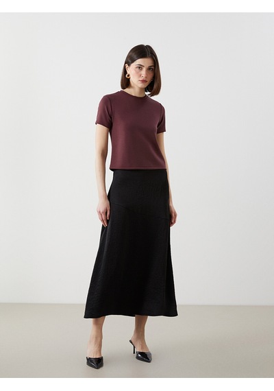 Lcw Vision Siyah Beli Fermuarlı A Kesim Saten Kadın Etek