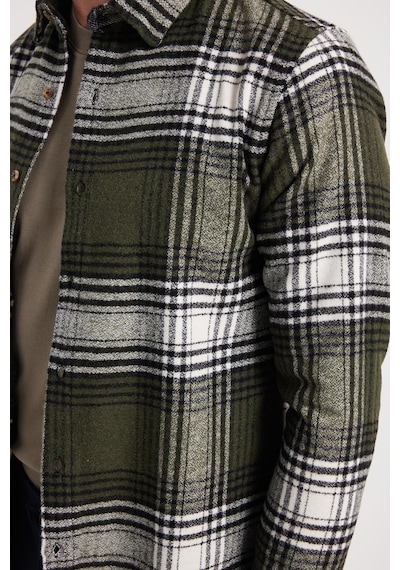 Tudors Erkek Slim Fit Dar Kesim Kareli Kışlık Oduncu Gömlek-42372 Haki
