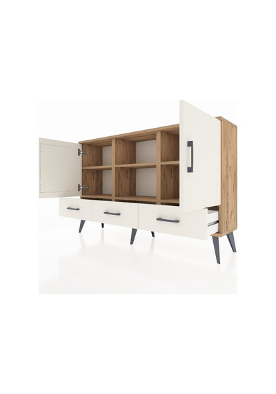 Arges Konsol 6 Raflı 3 Çekmeceli 3 Kapaklı 132x30x83 Çam-aytaşı/aytaşı Aytaşı/aytaşı