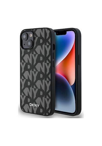 Apple Uyumlu iPhone 15 Kılıf Dkny Lisanslı M-safe Şarj Özellikli 3d Yazılı Grid Pattern Kapak Gri