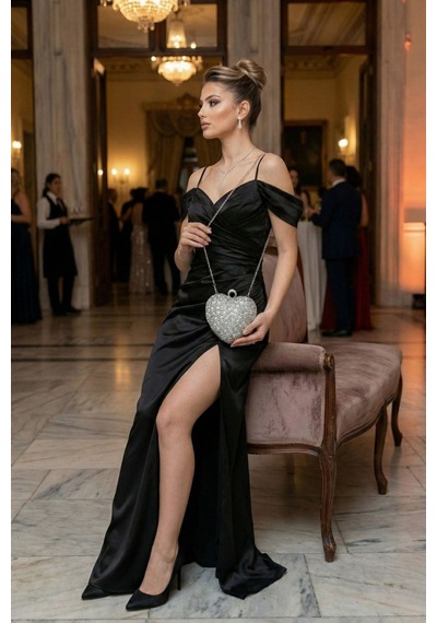 Vivazzaluxe Kalp Model Kristal Taşlı Küçük Boy Düğün Nişan Kadın Abiye Çanta Gümüş