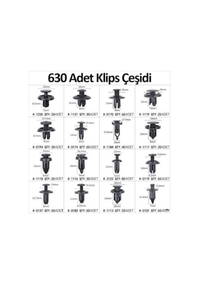 Durukar 630 Adet Trim Klips Seti Oto Panel, Kapı Döşeme, Tampon Ve Pervaz İçin Evrensel Raptiye B