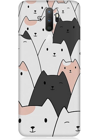 Oppo A5 2020 Uyumlu Silikon Kılıf Gülen Mutlu Kediler