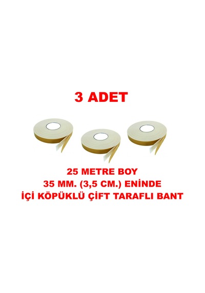 Çift Taraflı İçi Köpüklü Sarı Bant 25 M. Uzunlukta 35 Mm-3,5 Cm Ebatında 3 Adet