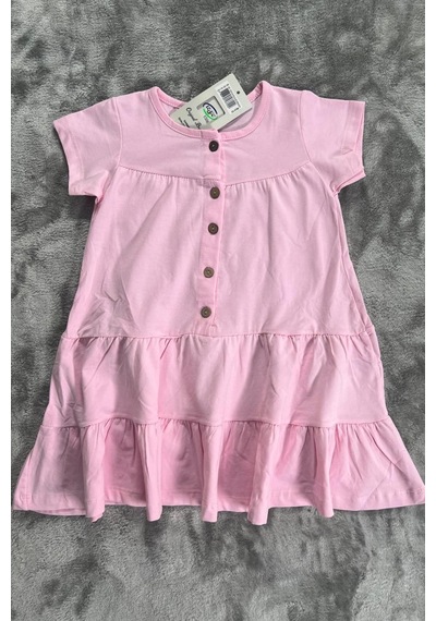 New Kids Düğmeli Kız Çocuk Elbise-90586 Pembe