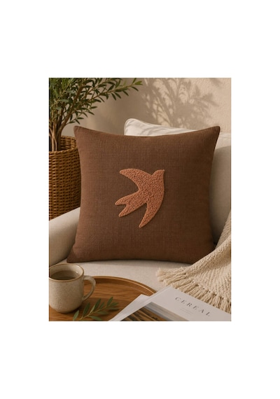 Punch Nakışlı Kırlent Kılıfı 45x45 Cm Kırlangıç Home Çapa Çiçek Desenli Koyu Kiremit-turuncu
