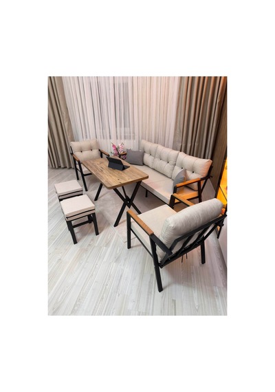 Houseart Dora 3 -1 - 1 + Masa + 2 Adet Puf , Balkon, Bahçe, Teras, Cafe - Salon - Metal Kanepe Koltuk Takımı , Çay Seti Krem Houseart Dora 3 -1 - 1 + Masa + 2 Adet Puf , Balkon, Bahçe, Teras, Cafe - Salon - Metal Kanepe Koltuk Takımı , Çay Seti Krem