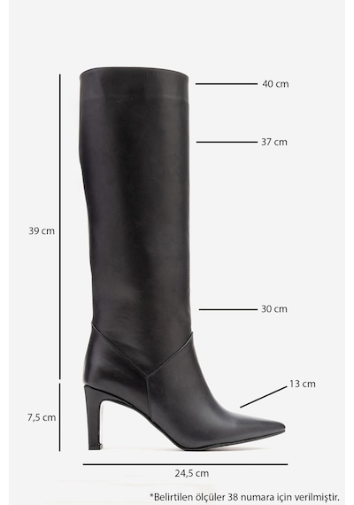 Luvishoes Merla Siyah Cilt Hakiki Deri Kadın Topuklu Çizme Siyah