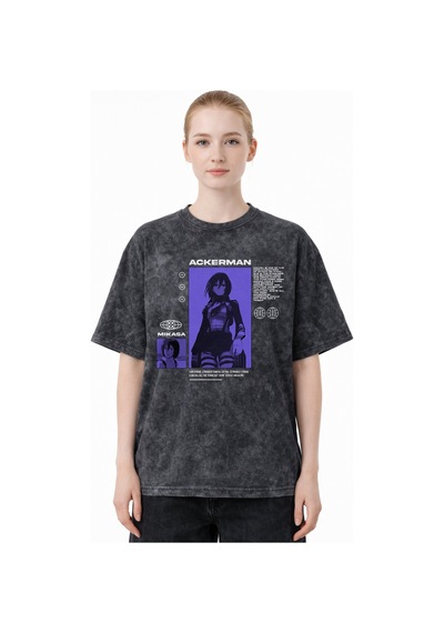 Sevbano Tasarım Mikasa Ackerman Attack On Titan Anime Baskılı Unisex Over Siyah