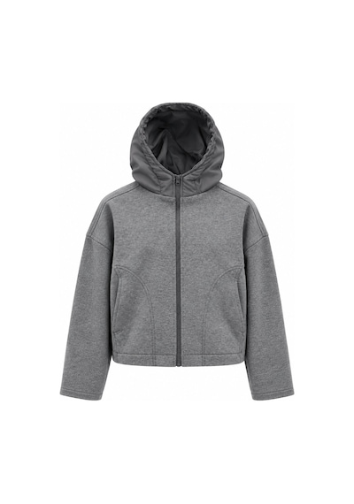 Laluvia Gri Kapüşonlu Fermuarlı Sweatshirt - 1226