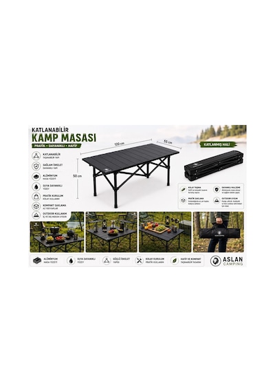 120x55x50 Cm Katlanır Kamp Ve Piknik Masası Hafif, Dayanıklı Ve Taşınabilir Siyah