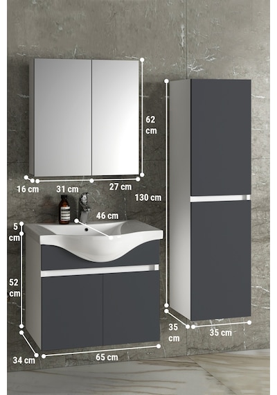 Yıldız 65+35 Cm Beyaz-antrasit Gri Mat Mdf Seramik Lavabolu Asma Banyo Dolabı Takımı Beyaz - Antrasit Yıldız 65+35 Cm Beyaz-antrasit Gri Mat Mdf Seramik Lavabolu Asma Banyo Dolabı Takımı Beyaz - Antrasit