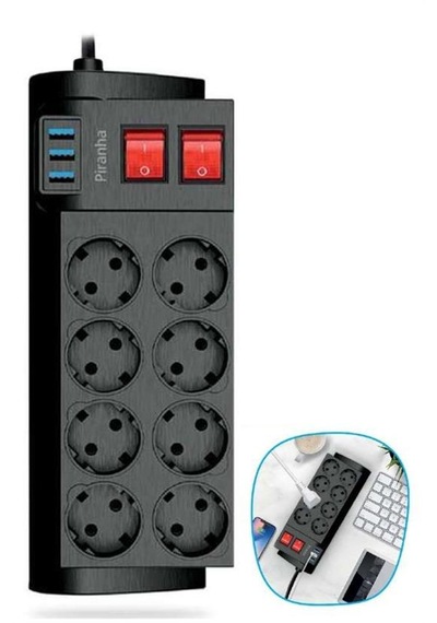 Lunaev Isıya Dayanıklı Termal Akım Korumalı 2 Metre 16a 4000 W 8li Priz Ve 3 Usb Li Uzatma Kablosu 0
