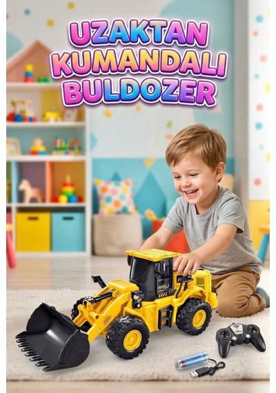 Uzaktan Kumandalı 6 Fonksiyonlu Sesli Şarjlı 27mhz Ayarlanabilir Kepçeli Oyuncak Buldozer Sarı
