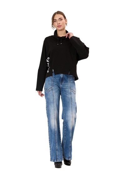 Cipo & Baxx Wl369 Kadın Kapüşonlu Hoodie Sweatshirt Rahat Şık Ve Sokak Stiline Uygun Siyah