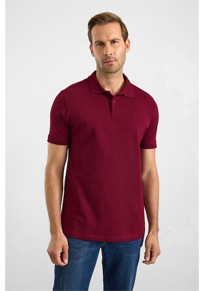 Süvari Koyu Bordo Slim Düz Nakışlı Pike Düğmeli Polo Yaka Tişört Ts1014000474-k09