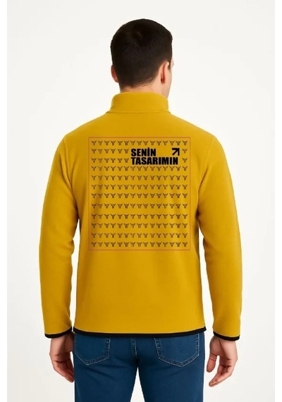 Defymoda Ön Arka Polar Kazak Dik Yaka - Sarı