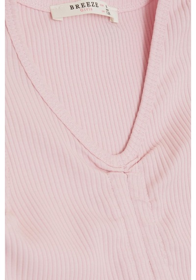 Breeze Kız Çocuk Crop Tişört Bağcıklı Fırfırlı 8-14 Yaş, Pembe-pembe Pembe