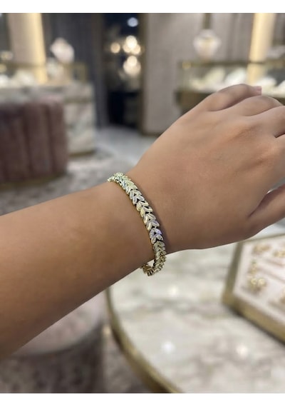 Xuping Kadın Yaprak Tasarım Taş Detay Çelik Bileklik Gold