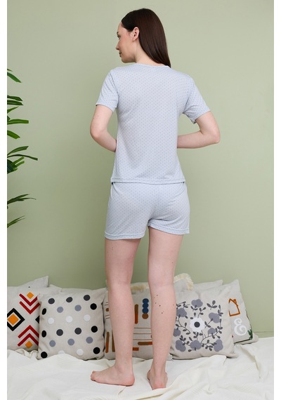 Fullamoda Puantiye Desenli Bisiklet Yaka Şortlu Pijama Takımı Grimelanj