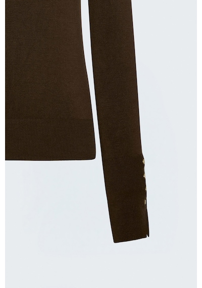 Sateen Uzun Kol Çıt Çıt Detaylı Triko - Kahve-137889