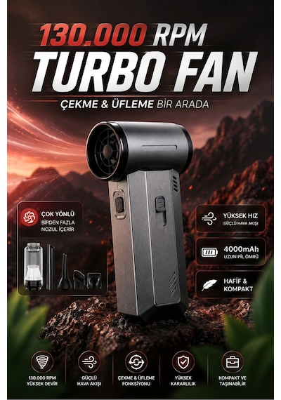 Turbo Jet Fan Taşınabilir Şarjlı Hava Üfleyici 130000rpm - Güçlü Vakum Ve Üfleme