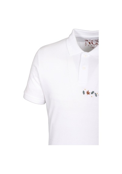 Erkek Polo Yaka Tişört Beyaz Slim Fit Ribanalı Kol Nakışlı T-shirt Ncs Jeans 1169-beyaz Beyaz