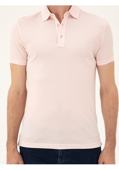 Pembe Slim Fit Polo Yaka Merserize T-shirt