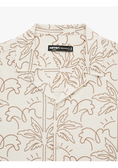 Koton Regular Fit Viskon Devrik Yaka Kısa Kollu Palmiye Ağacı Desenli Gömlek Bej Desenli 6sam60070nw Ekru