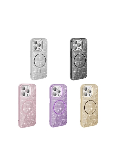 Zore Apple Uyumlu iPhone 15 Pro Max Kılıf Magsafe Şarj Özellikli Parlayan Simli Okso Kapak - P Pembe