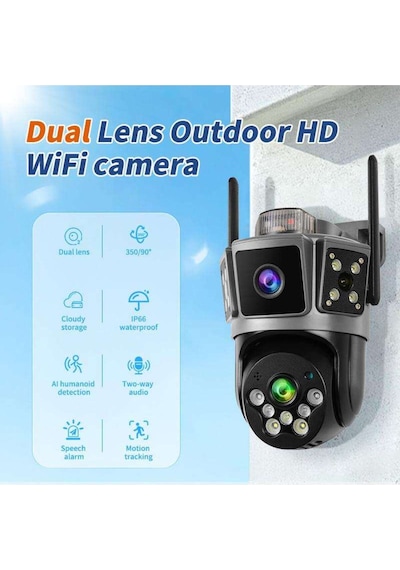 Avenir Çift Kameralı 6mp Full Hd Hareket Takipli Polis Çakarlı Alarmlı Wifi Güvenlik Kamerası
